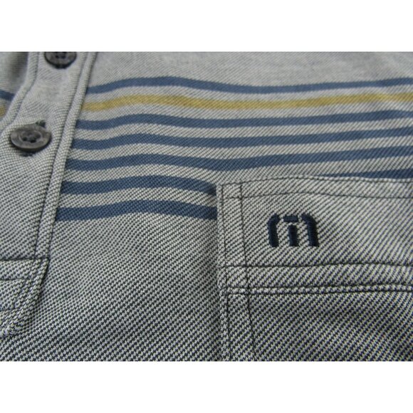 Travis Mathew Mens Golf Polo Shirt XL Grey Blue Striped - Picture 3 of 6